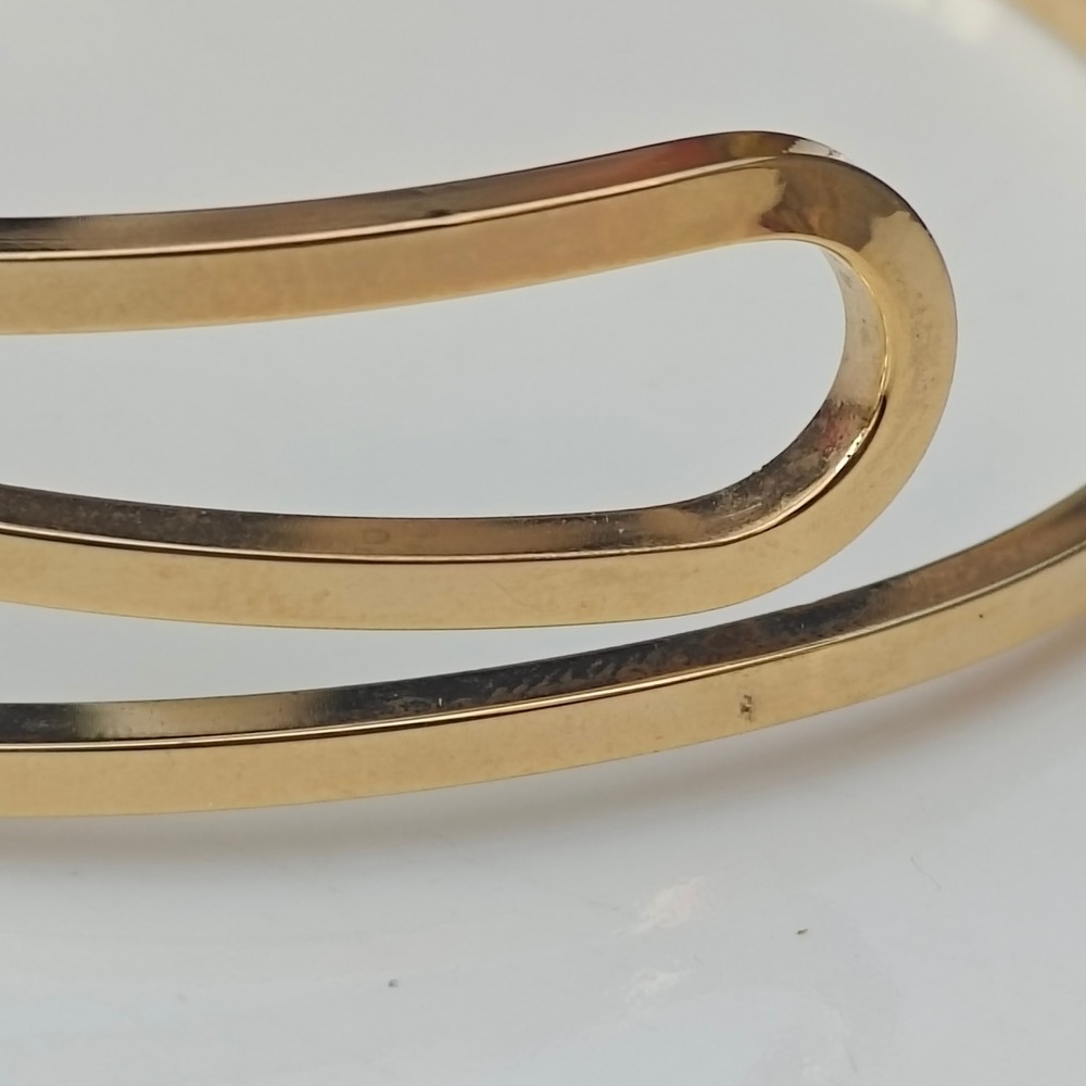 Gold Tone Minimalist Abstract Bypass Cuff Bracelet Bangle Modernist Sculptural - Picture 3 of 4